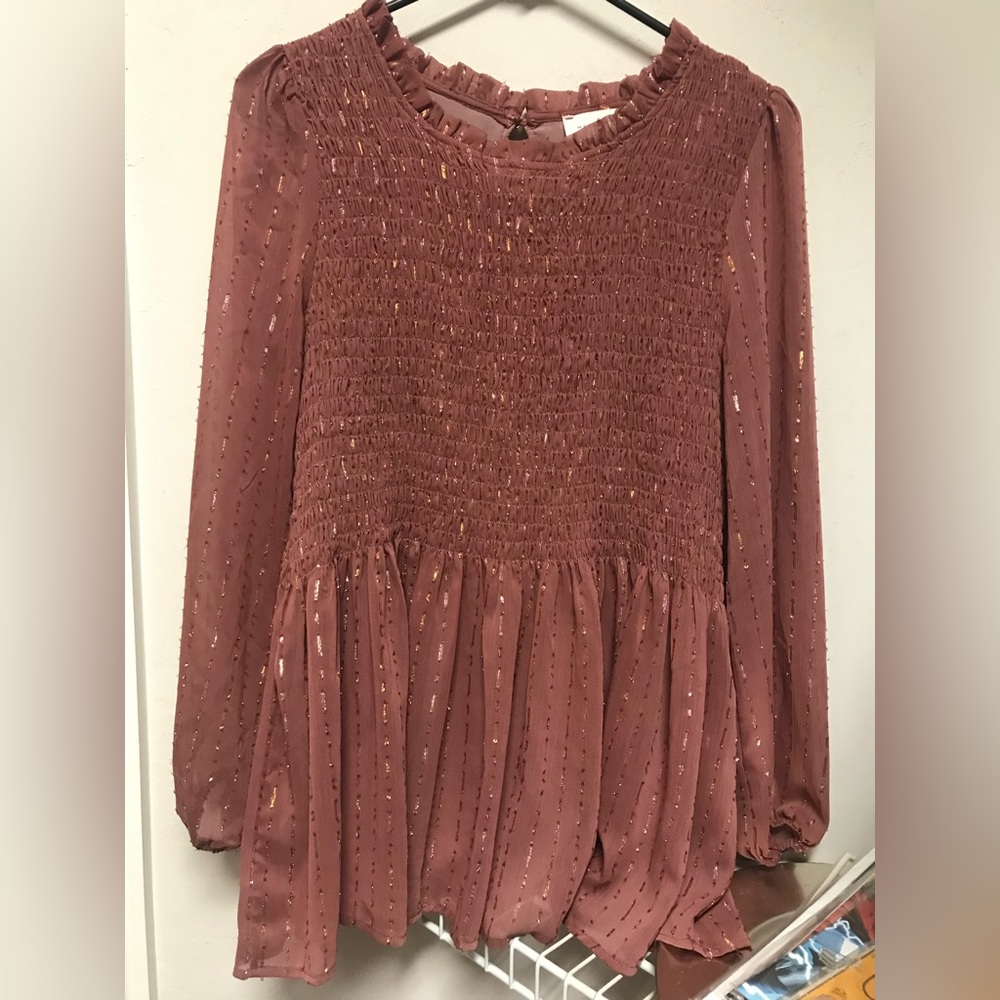 Elegant Salmon Long Sleeve Blouse
